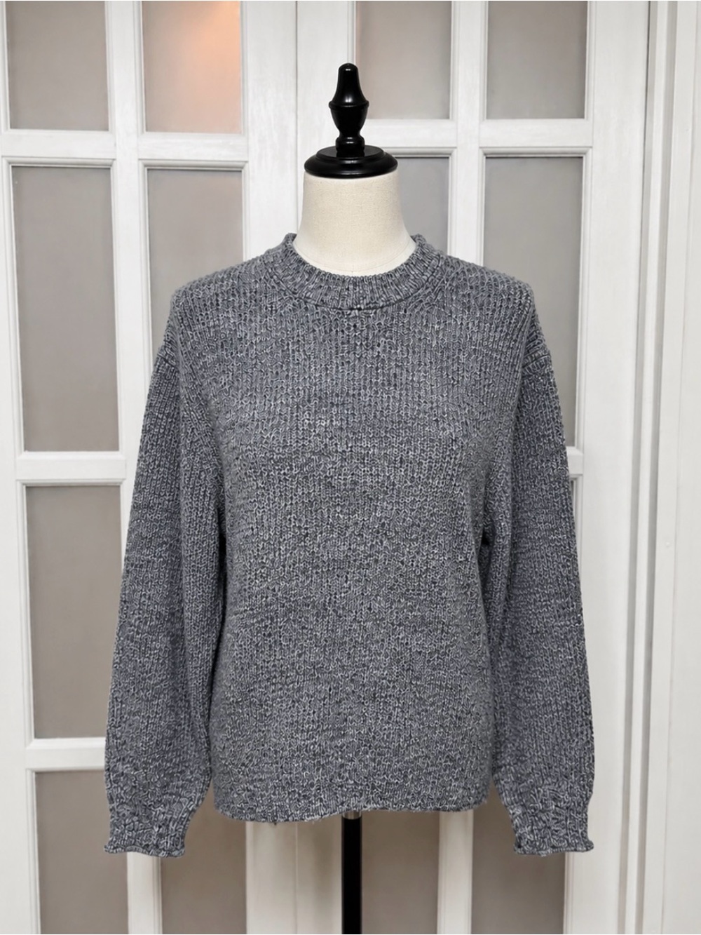Theory Gray Cotton Knit Sweater Pullover Minimalist Crewneck Large